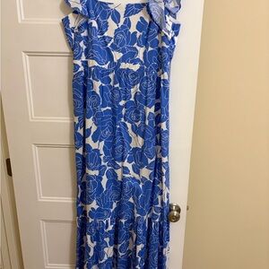 London Times Royal Blue & White Floral Tiered Maxi Dress